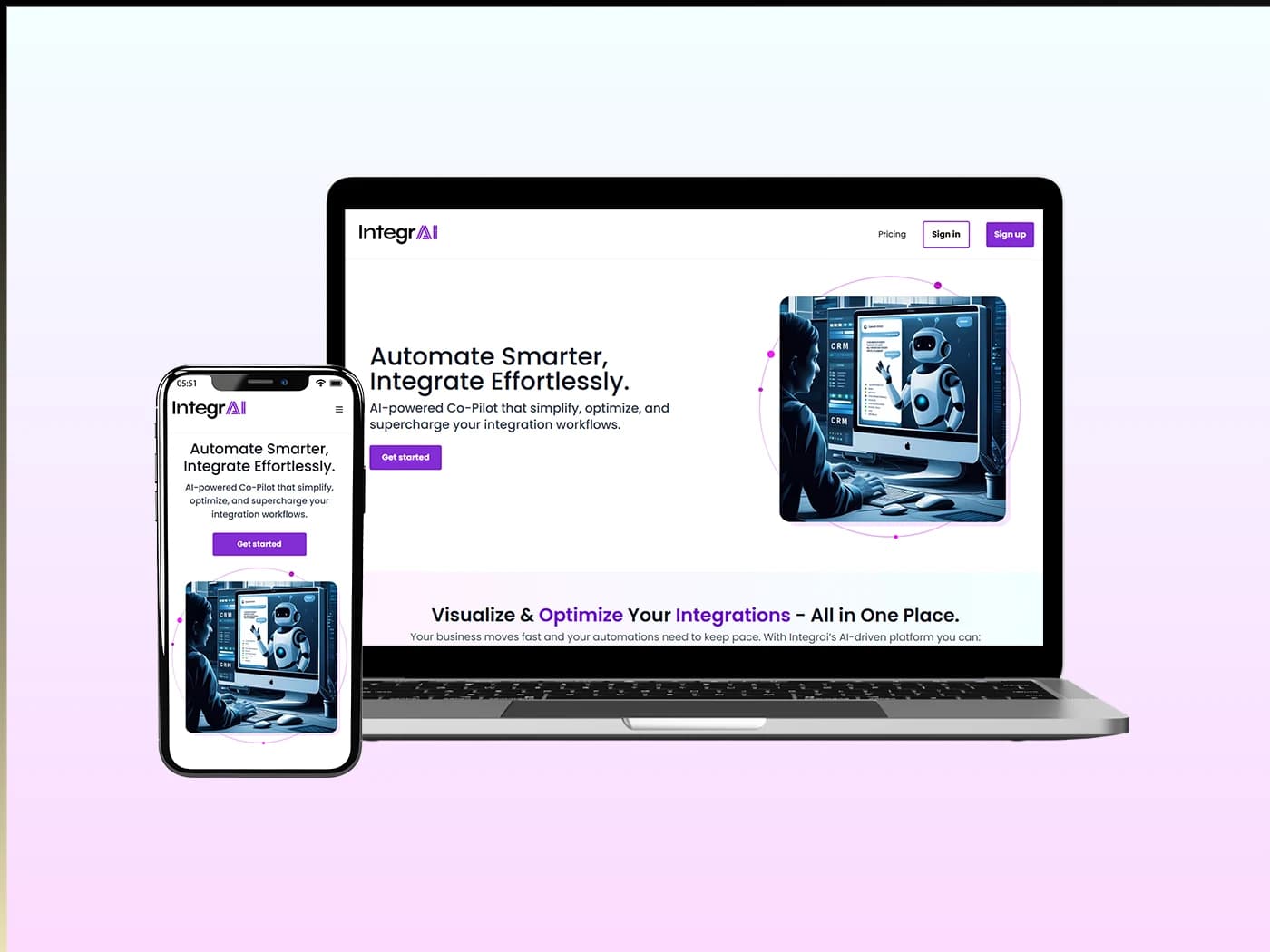IntegrAI no-code AI agent platform on laptop and phone