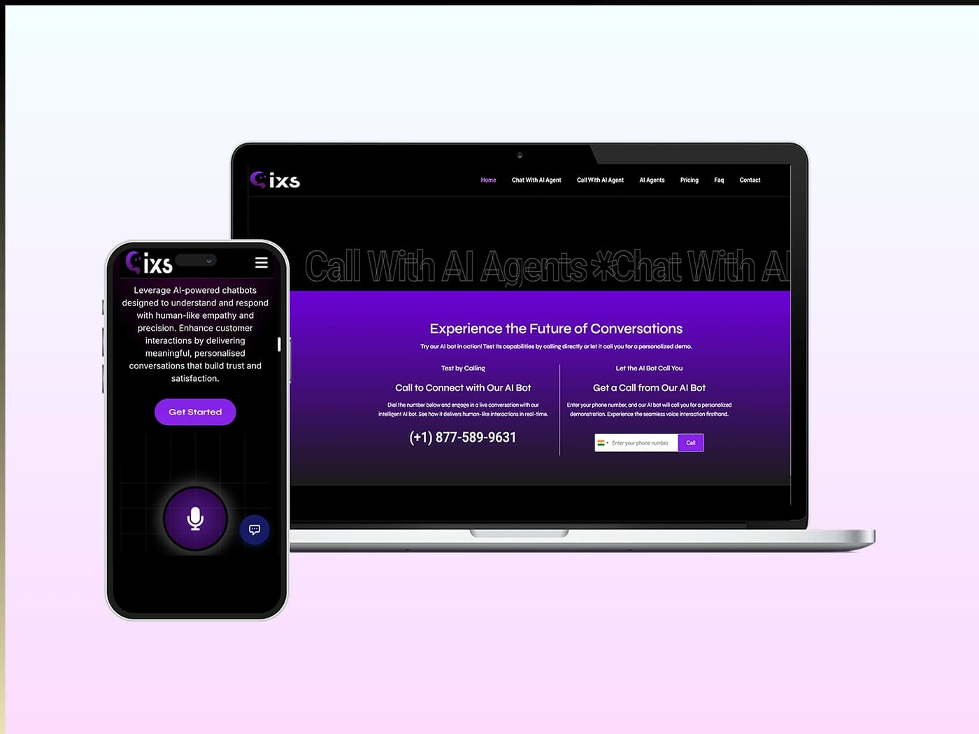 Qixs AI sales agent platform on laptop and phone